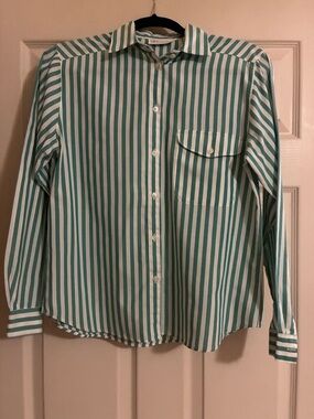 Vintage Button-Down Striped Shirt - Green/White